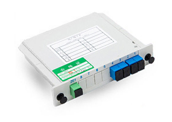 Design compatto splitter ottico PLC di tipo plug-in 1x4 con connettore SC per reti LAN, WAN e metropolitane