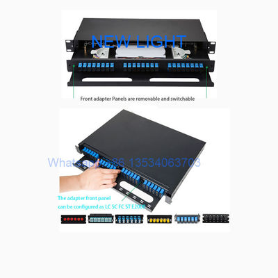 24 Port 1U Black Standard Size Fiber Optic Patch Panel con contenitore di cassetto scorrevole